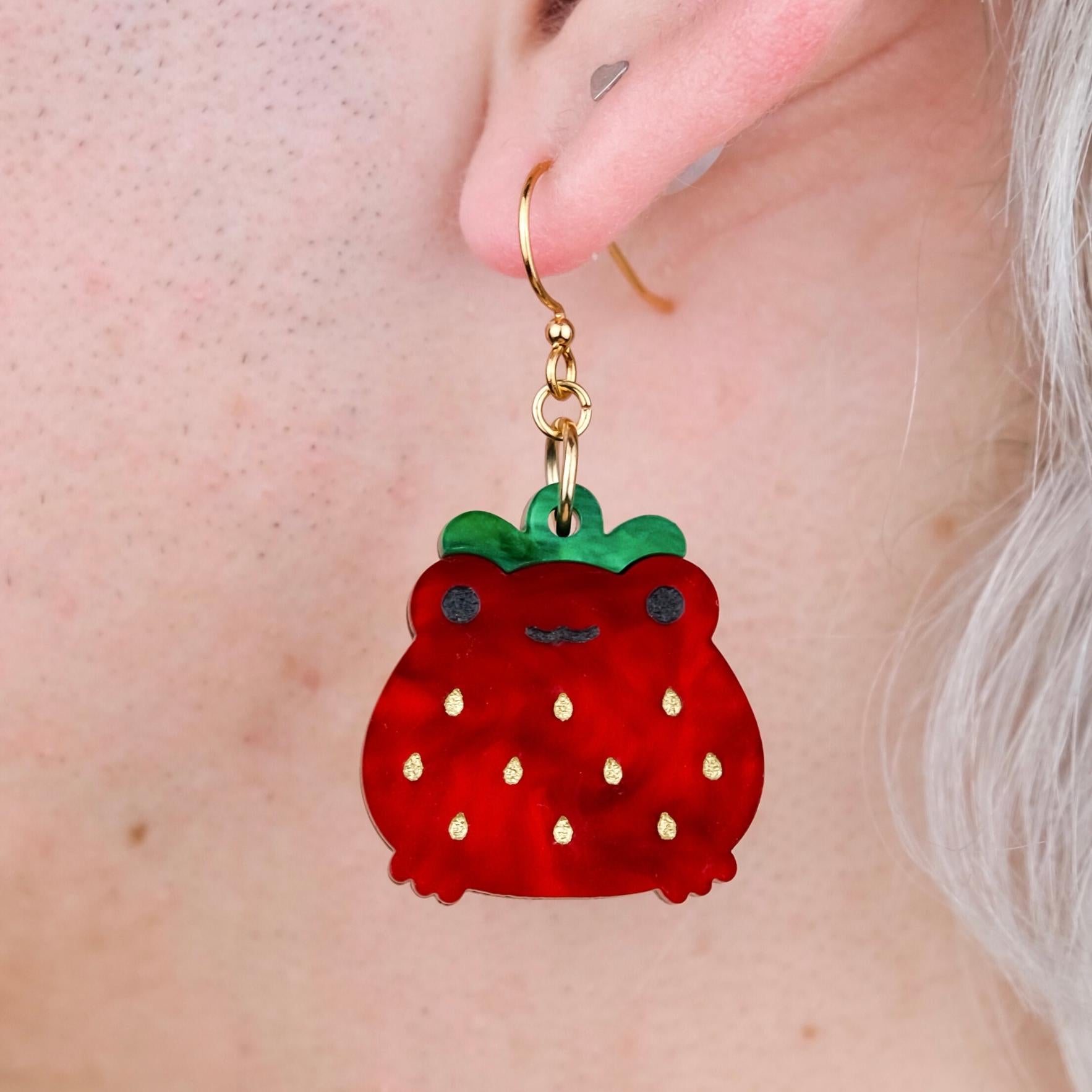 Strawberry Frog Squishmallow Earrings Polymer Clay Jewelry Handmade  Statement Earrings Cottagecore Kawaii 